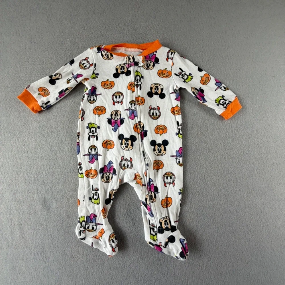 Disney Halloween Footed Sleeper 0/3M White Mickey Minnie Goofy Pumpkin Costume